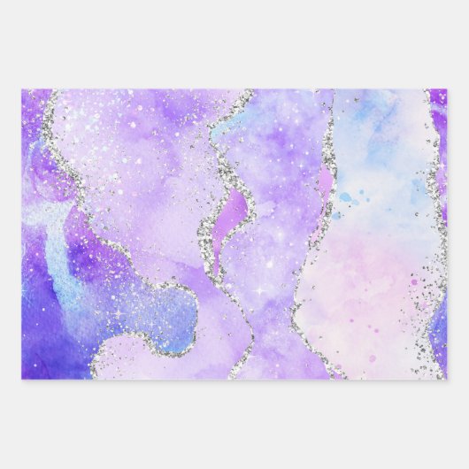Glamour Pastell Lila & Silver Glitzer Agate Geschenkpapier Set (Vorderseite 2)