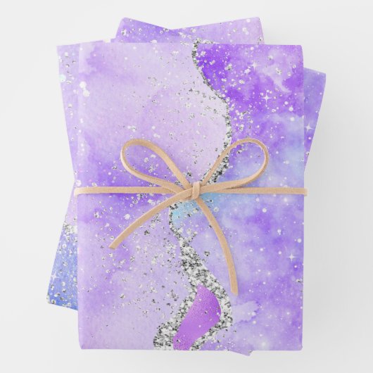 Glamour Pastell Lila & Silver Glitzer Agate Geschenkpapier Set (Beispiel)