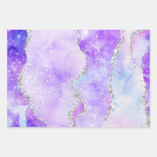 Glamour Pastell Lila & Silver Glitzer Agate Geschenkpapier Set (Vorderseite)