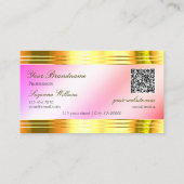Glamour Pastell Pink Gold Borders Logo QR Code Visitenkarte (Rückseite)
