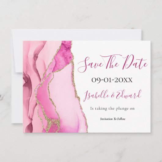 Glamour Pink Agate Stone Gold Glitzer Wedding Sa Save The Date (Vorderseite)