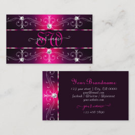 Glamour Pink Burgundy Verziert Borders Monogram Visitenkarte