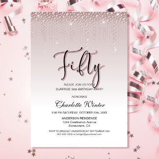 Glamour Pink Diamonds Überraschung 50. Geburtstag Einladung