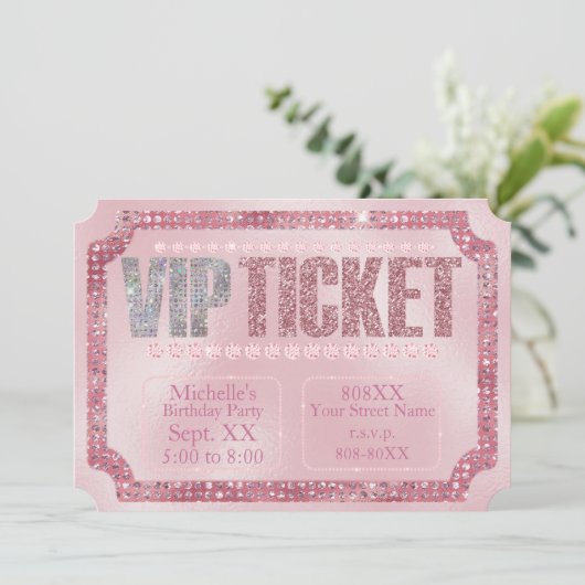 Glamour Pink Diamonds VIP Ticket Einladung (Stehend Vorderseite)