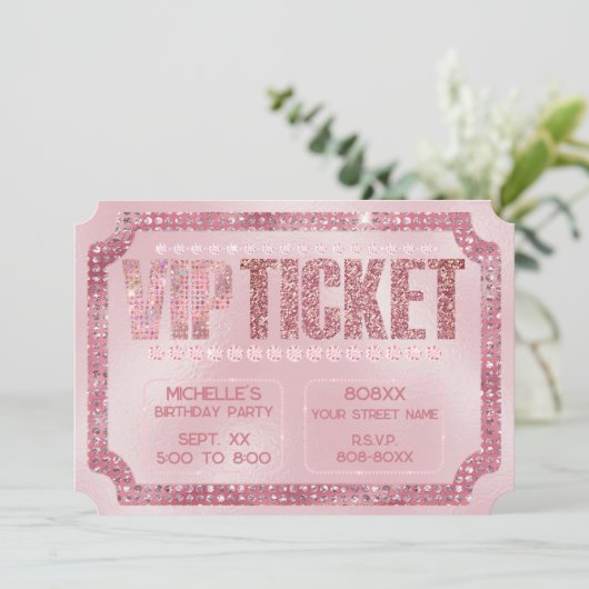 Glamour Pink Diamonds VIP Ticket Einladung (Stehend Vorderseite)