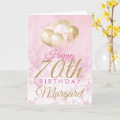 Glamour Pink Glitzer Balloons 70. Geburtstag Karte (Gelbe Blume)