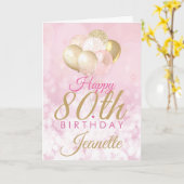 Glamour Pink Glitzer Balloons 80. Geburtstag Karte (Gelbe Blume)