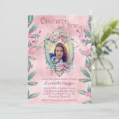 Glamour Pink Glitzer Fairy Tale Foto Mirror Einladung (Stehend Vorderseite)
