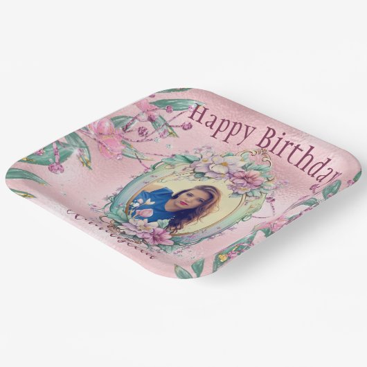 Glamour Pink Glitzer Fairy Tale Foto Mirror Pappteller (Gewinkelt)