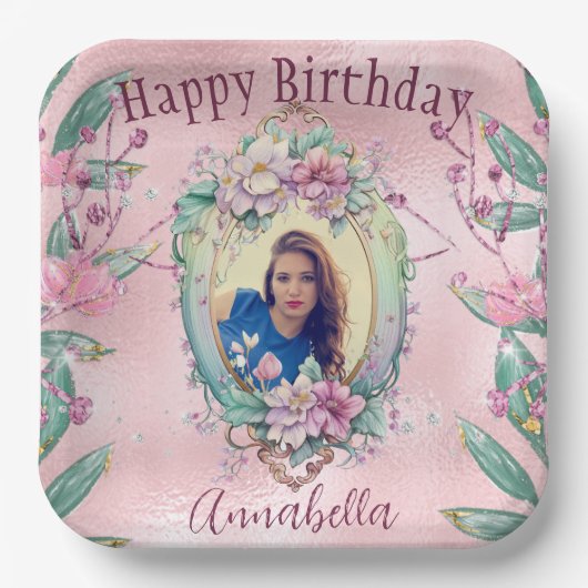 Glamour Pink Glitzer Fairy Tale Foto Mirror Pappteller (Vorderseite)