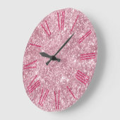 Glamour Pink Glitzer Große Wanduhr (Winkel)