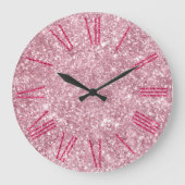 Glamour Pink Glitzer Große Wanduhr (Vorderseite)