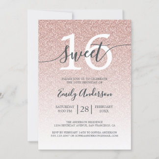 Glamour Pink Glitzer Ombre Sweet 16 Geburtstag Einladung