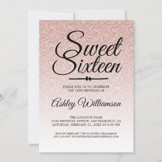 Glamour Pink Glitzer Ombre Sweet 16 Geburtstag Einladung