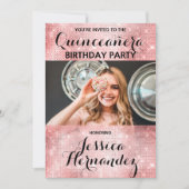 Glamour Pink Glitzer Sequins Foto Quinceañera Einladung (Vorderseite)