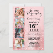 Glamour Pink Glitzer Sequins Foto Quinceañera Einladung (Rückseite)