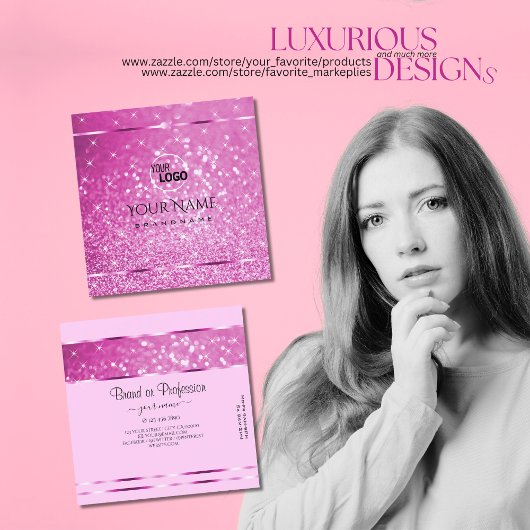 Glamour Pink Glitzer Sparkling Stars hinzufügen Lo Quadratische Visitenkarte