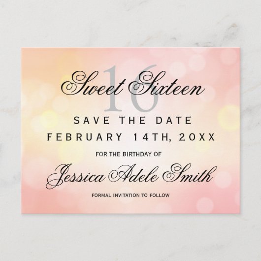 Glamour Pink Glitzer Sweet 16 Save the Date Postkarte (Vorderseite)