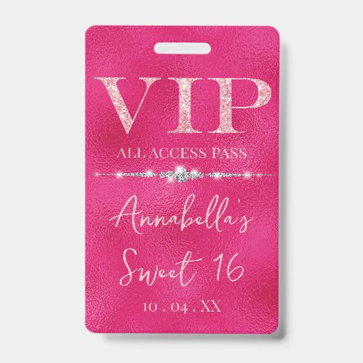 Glamour Pink Glitzer VIP Ausweis (Vorderseite)