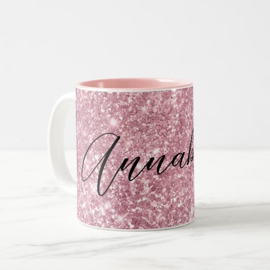 Glamour Pink Glitzer Zweifarbige Tasse (Vorderseite Links)