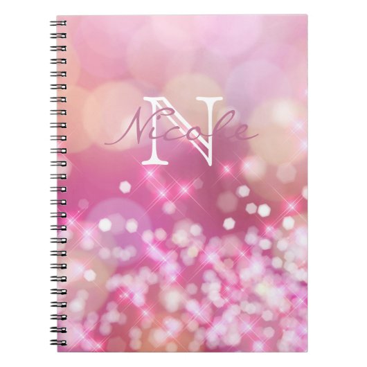 Glamour Pink Glitzern Monogram Foto Notebook Notizblock (Vorderseite)