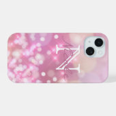 Glamour pink Glitzern Monogram iPhone 15 Hülle (Rückseite (Horizontal))