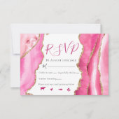 Glamour Pink & Gold Agate Stone Hochzeit RSVP Karte (Vorderseite)