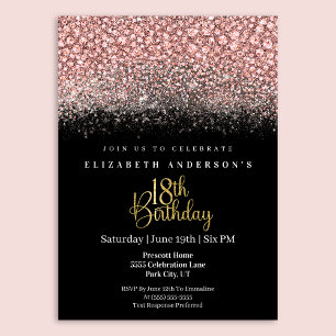 Glamour Pink Juwelen Glitter 18. Geburtstag Einladung