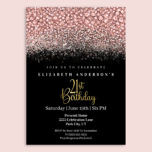 Glamour Pink Juwelen Glitter 21. Geburtstag Einladung