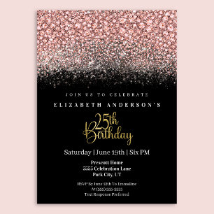 Glamour Pink Juwelen Glitter 25. Geburtstag Einladung