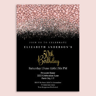 Glamour Pink Juwelen Glitter 50. Geburtstag Einladung