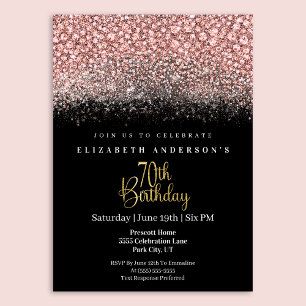 Glamour Pink Juwelen Glitter 70. Geburtstag Einladung