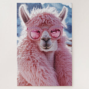 Glamour Pink Llama - Winter Fashion Icon Puzzle