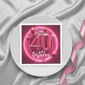 Glamour Pink Magenta Neon Glow 40. Geburtstag Serviette