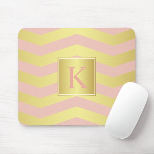 Glamour Pink und Gold Chevronen mit Monogramm Mousepad (Mit Mouse)