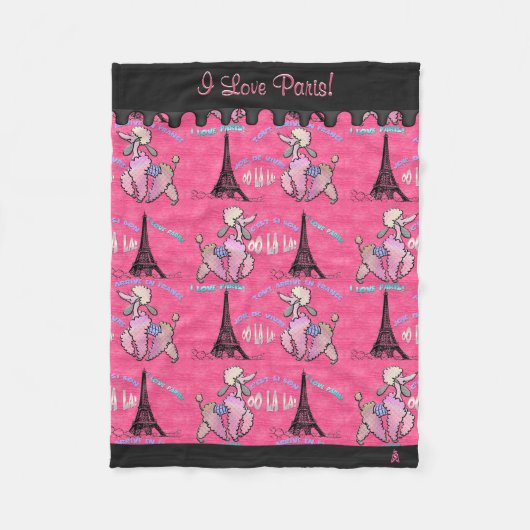 Glamour Poodle in Paris auf Rosa (Personalisiert) Fleecedecke (Vorderseite)