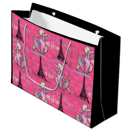 Glamour Poodle in Paris auf Strawberry Pink Große Geschenktüte