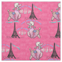 Glamour Poodle in Paris auf Strawberry Pink Stoff