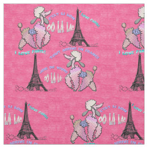 Glamour Poodle in Paris auf Strawberry Pink Stoff