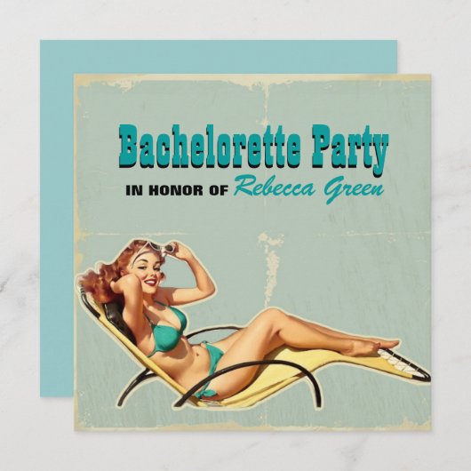 Glamour Pool Badeanzug Retro Junggeselinnen-Abschi Einladung (Vorne/Hinten)
