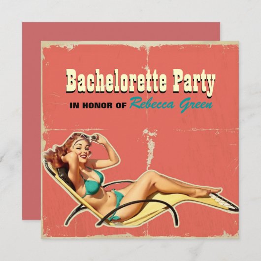 Glamour Pool Badeanzug Retro Junggeselinnen-Abschi Einladung (Vorne/Hinten)