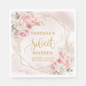 Glamour Powder Pink Gold Blume Sweet 16 Napkin Serviette (Vorderseite)