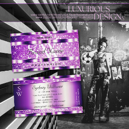 Glamour Purple Sparkling Glitter Stars Monogram Visitenkarte