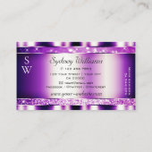 Glamour Purple Sparkling Glitter Stars Monogram Visitenkarte (Rückseite)