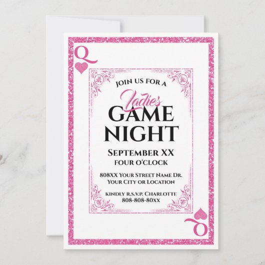 Glamour Queen of Hearts Ladys Game Night Einladung (Vorderseite)