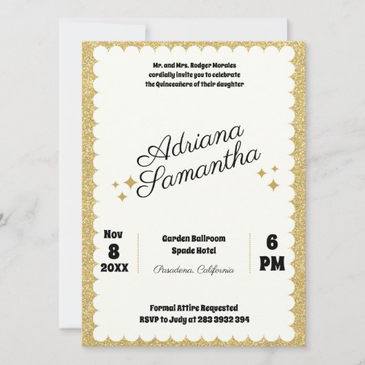 Glamour Quinceañera Goldene Geburtstagsfeier (Vorderseite)