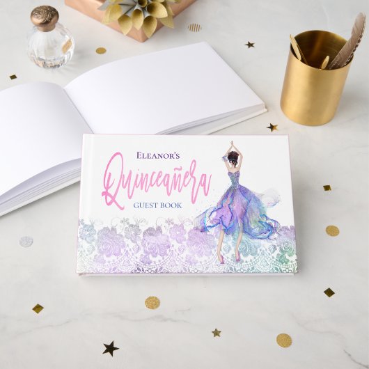 Glamour Quinceanera Pink Dancing Girl Name Datum Gästebuch (Vorderseite Offen)