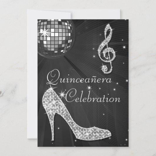 Glamour Quinceñera Diskothek Ball und Sparkone Hee Einladung (Vorderseite)