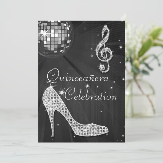 Glamour Quinceñera Diskothek Ball und Sparkone Hee Einladung (Stehend Vorderseite)