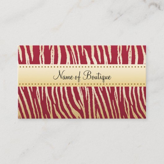 Glamour Red and Gold Tiger Stripes Boutique Visitenkarte (Vorderseite)